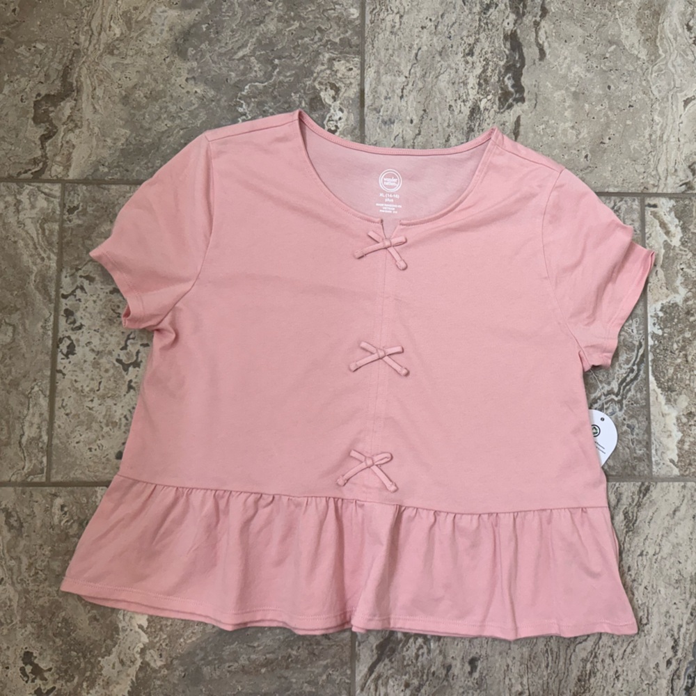NWT plus Size XL (14-16) Pearl Blush Top with Bow Accents